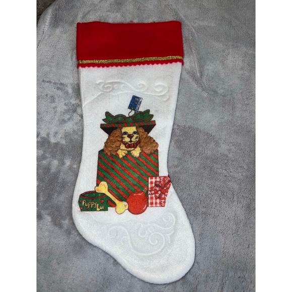 Unbranded Other - Vintage Holiday Decor Christmas Stocking Puppy Love White Red One Size